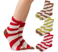 3PAIRS Fuzzy Crew Socks For Women Warm Winter White Novelty Socks Unisex MultiColor, Santa Wave-3pairs, One size