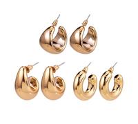 3Pairs Gold Earring Sets for Women Chunky Gold Earrings Twisted Earrings Jewelry Set Prom Party Costume Accessories, Plastic, No Gemstone