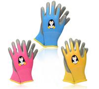 3Pairs Kids Gardening Gloves for Age 3-12, Non-Slip Rubber Coated Work Gloves for Boys Girls Children Toddlers Outdoor Activities Yard Garden Seeding Weeding Housework (Penguin, 3-6 age)