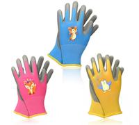 3Pairs Kids Gardening Gloves for Age 3-12, Non-Slip Rubber Coated Work Gloves for Boys Girls Children Toddlers Outdoor Activities Yard Garden Seeding Weeding Housework (Penguin+Fox+Bear, 6-9 age)