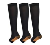 3Pairs Open Toe Toeless Compression Socks(15-20mmHg) for Men and Women Support Stocking (Black, L/XL)