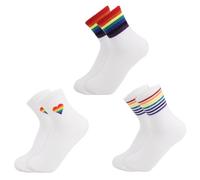 3Pairs Rainbow Pride Socks Set, Unisex LGBTQ Gay Gift for Women Girl Men Kids, Novelty Striped & Heart Kit, LGBT Accessories Stuff for Party