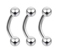 3pc 14g 1.6mm Curved J-Curve Barbell Daith Rook Conch Labret Bar Helix Lip Ring Tragus Eyebrow Cartilage Bar 8mm Ball