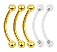 3pc 16g 1.2mm Curved J-Curve Barbell Vertical Labret Bar Eyebrow Lip Gold Cartilage Bar Earrings 10mm - 2pc Retainer Keepers