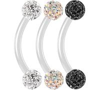 3pc 16g 1.2mm Flexible Acrylic Curved J-Curve Barbell Cartilage Bar Tragus Eyebrow Earrings Auricle Crystal CZ Gem 8mm