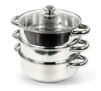 3PC 22CM STAINLESS STEEL STEAMER COOKER POT SET GLASS LID | 3 PAN FOOD COOK ALL NEW