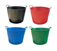 3PC 42L 42 Litre Large Robust Flexi Tub Set - Mixed Assorted Colours - Multi Purpose Flexible Rubber Storage Container Buckets