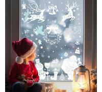 3PC 4PC 5PC 6PC 9PC Christmas Decoration Window Decals Featuring Classic Holiday Patterns Reindeer Trees Snowflakes Bells Cabin Made from PVC with Electrostatic Adsorption (4pc N)