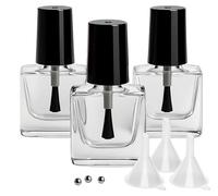 3Pc 5ml Empty Nail Polish Bottles with Brush, Clear Glass Nail Polish Brush | Leakproof, w/ 3 Funnel & Mix Ball, Refillable Small Vials Nail Polishes Containers for DIY Nail Oil, Cuticle Oil, Gel