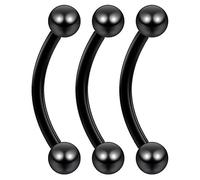 3pc Black 16g 1.2mm Curved J-Curve Barbell Daith Rook Conch Labret Bar Helix Lip Ring Tragus Eyebrow Cartilage Bar 12mm