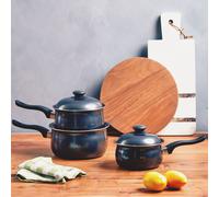 3pc Black Belly Pan Set, Non-Stick Aluminium Cookware With Tempered Glass Lids, Sleek Black Finish Premier Housewares Black One Size