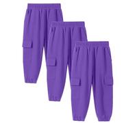 3pc Boy Casual Pants Boys Girls Comfortable and Breathable Solid Color Cargo Pant Casual Versatile Trousers Classic Elasticated Cuff Jogging Sweatpants with 4 Pockets (Purple, 12-14 Years)