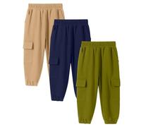 3pc Boy Casual Pants Boys Girls Comfortable and Breathable Solid Color Cargo Pant Casual Versatile Trousers Classic Elasticated Cuff Jogging Sweatpants with 4 Pockets (7-8 Years)