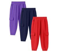 3pc Boy Casual Pants Boys Girls Comfortable and Breathable Solid Color Cargo Pant Casual Versatile Trousers Classic Elasticated Cuff Jogging Sweatpants with 4 Pockets (Brick Red, 4-5 Years)