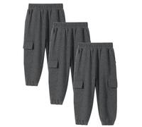 3pc Boy Casual Pants Boys Girls Comfortable and Breathable Solid Color Cargo Pant Casual Versatile Trousers Classic Elasticated Cuff Jogging Sweatpants with 4 Pockets (Grey, 10-12 Years)