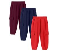 3pc Boy Casual Pants Boys Girls Comfortable and Breathable Solid Color Cargo Pant Casual Versatile Trousers Classic Elasticated Cuff Jogging Sweatpants with 4 Pockets (5-6 Years) Hot Pink