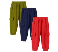 3pc Boy Casual Pants Boys Girls Comfortable and Breathable Solid Color Cargo Pant Casual Versatile Trousers Classic Elasticated Cuff Jogging Sweatpants with 4 Pockets (9-10 Years) Watermelon Red