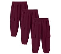 3pc Boy Casual Pants Boys Girls Comfortable and Breathable Solid Color Cargo Pant Casual Versatile Trousers Classic Elasticated Cuff Jogging Sweatpants with 4 Pockets (10-12 Years) Wine