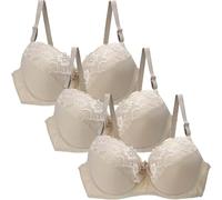 3PC Bras for Women Floral Lace Sports Bra Comfy Bras for Women UK Adjustable Straps Breathable Push Up Bra High Impact Comfort Underwear Soft Comfort Leisure High Support Womens Brassiere Rose Gold