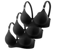 3Pc Bras for Women Full Coverage Seamless Smooth Sports Bras Adjustable Straps Underwire Support Bralette Solid Color Comfort Push Up Ladies Bra Lightweight Breathable Womens Bra Black