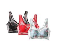 3PC Bras for Women Non Wired Push Up Seamless Bralettes Thin Breathable Sexy Ice Silk Lace Cooling Wireless Underwear Soft Comfort Plus Size Everyday Bras High Support Sport Brassiere