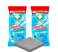 3pc Bundle Of Greenshield Glass & Window Cleaning Wipes With Microfibre Buffing Cloth Streak Free Shine for Mirrors, Windows & Screens Quick Dry Glass Cleaner