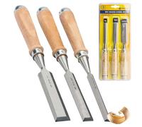 3Pc Carpenters Wood Chisel Set - Workshop Hand Tool, Precise, Impact Resistant Grip Handles | Ideal for Carving & Woodworking Projects | Durable Steel Blade