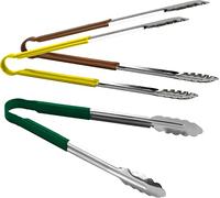 3pc Catergold Professional 12" (30cm) Stainless Steel Food Tongs Set (Green Yellow Brown)