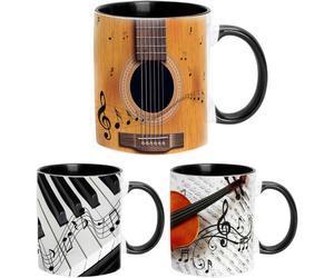 (3pc) Coffee Mug, Music Themed Coffee Mugs, Guitars Piano Violin 350ml Ceramic Mug, Creative Music Mug, Ceramic Mug Coffee Tea Milk Cups, Coffee Cup Guitar