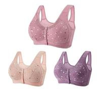 3PC Comfort Bras for Women UK Plus Size Wireless Breathable Underwear Elegant Classic Solid Seamless Print Push Up Bra Loose Elastic Strap Everyday Bras