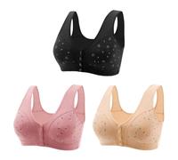 3PC Comfort Bras for Women UK Plus Size Wireless Breathable Underwear Elegant Classic Solid Seamless Print Push Up Bra Loose Elastic Strap Everyday Bras