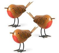3pc Decorative Red Robin Ornaments for Garden Decorations - Metal Robin Garden Ornaments Outdoor Statues - 3 Small Metal Outdoor Bird Statues