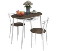 HOMCOM 3-piece Oval Dining Table And 2 Chair Set With Wire Storage Shelf And Steel Frame Natural, Brown