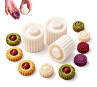 3PC Double-Ended Pastry & Mooncake Mould Set, 2-Pattern Cookie Presses | 2 Detachable ABS Moulds With Swirl & Scalloped Edges For Faster Batch Shaping, Jam Cookies, Mooncakes & Pastries