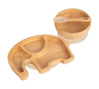 Tiny Dining Baby Dinner Set - Elephant - Beige - 3pc - Divided Non-Slip Bamboo Self-Feeding Baby Weaning Plate, Bowl & Spoon for Babies, Toddlers, Children