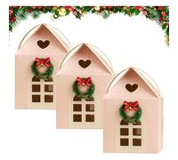 3PC Enchanted Christmas Cottage Gift Box, 3D Pop Up Christmas House Gift Boxes, Large House Shaped Gifts Boxes a Wreath on The Door Mansion Ideal for Home Presents for Treats (A1)