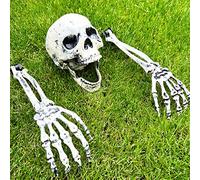 3pc Fake Skeleton Spooky Halloween Decorations Outdoor Skeleton Head & Skeleton Arms Halloween Garden Decorations - Halloween Groundbreaker for Graveyard a Haunted House Outdoor Halloween Decorations