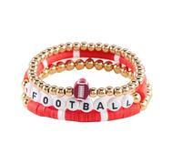 3PC Fashion Soccer Basketball Baseball Softball Volleyball Football Beaded Soft Ceramic Stackable Bracelet Sports Lovers Gold Beaded Stretch Bracelet Unisex Sports Cheering Accessories Gifts