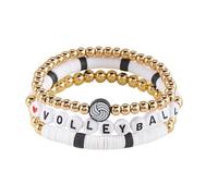 3PC Fashion Soccer Basketball Baseball Softball Volleyball Football Beaded Soft Ceramic Stackable Bracelet Sports Lovers Gold Beaded Stretch Bracelet Unisex Sports Cheering Accessories Gifts