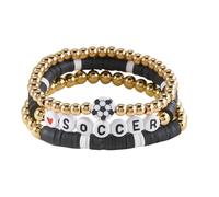 3PC Fashion Soccer Basketball Baseball Softball Volleyball Football Beaded Soft Ceramic Stackable Bracelet Sports Lovers Gold Beaded Stretch Bracelet Unisex Sports Cheering Accessories Gifts