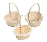 3pc Flower Girl Basket with Handle, Mini Wicker Rattan Flower Basket, Oval/Circle/Heart Shaped Handwoven Baskets, Easter Candy Storage Baskets, for Weddings, Home Decor, Photography Props