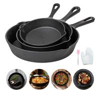 3pc Frying Pan Cast Iron Uncoated Black For Food Frying, Cooking And Stir-Frying Non-Stick Frying Pans Omelette Pan 1 set
