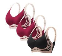 3PC Full Coverage Wireless Seamless Minimizer Bras Push Up Bras for Women Plus Size Bra Comfort and Double Support Versatile Sports Underwear for Yoga Gym Workout Everyday (Purple, M)