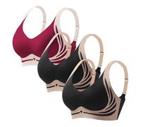 3PC Full Coverage Wireless Seamless Minimizer Bras Push Up Bras for Women Plus Size Bra Comfort and Double Support Versatile Sports Underwear for Yoga Gym Workout Everyday (Beige, XXXL)