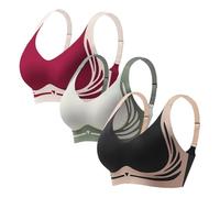 3PC Full Coverage Wireless Seamless Minimizer Bras Push Up Bras for Women Plus Size Bra Comfort and Double Support Versatile Sports Underwear for Yoga Gym Workout Everyday (Grey, M)