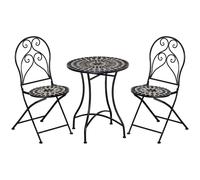 3PC Garden Bistro Set with Mosaic Tile Top & Seats Metal Frame | Patio Furniture