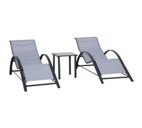 3Pc Garden Recliner Sunbathing Chair with Table, Light Grey