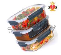 3Pc Glass Containers with Lids, 1.5L Piece Meal Prep Food Lunch Boxes