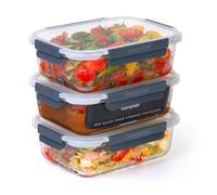 Vonshef, Glass Containers With Lids, Airtight 3 Piece Meal Prep Food Lunch Boxes 1.5L Capacities, Oven And Dishwasher Safe