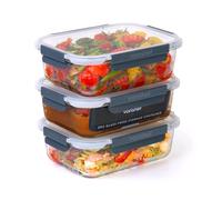 Vonshef, Glass Containers With Lids, Airtight 3 Piece Meal Prep Food Lunch Boxes 1.5L Capacities, Oven And Dishwasher Safe